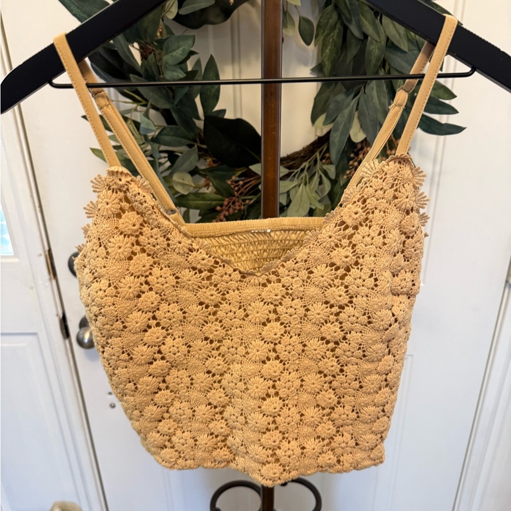 Boho Sexy Floral Crochet Knit Crop Top with Straps L